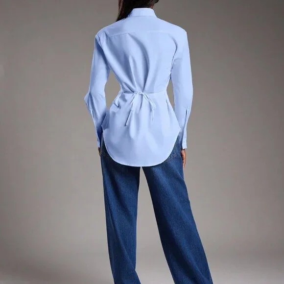 Blue Casual Women's Long Sleeve Button Up Top - Picture 2 of 7